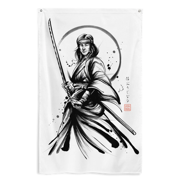 Female Samurai Sumi-e Japanese Ink Flag - Default Title