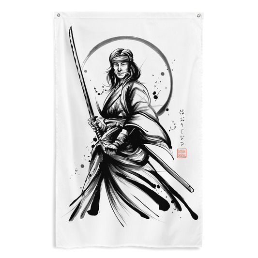 Female Samurai Sumi-e Japanese Ink Flag - Default Title