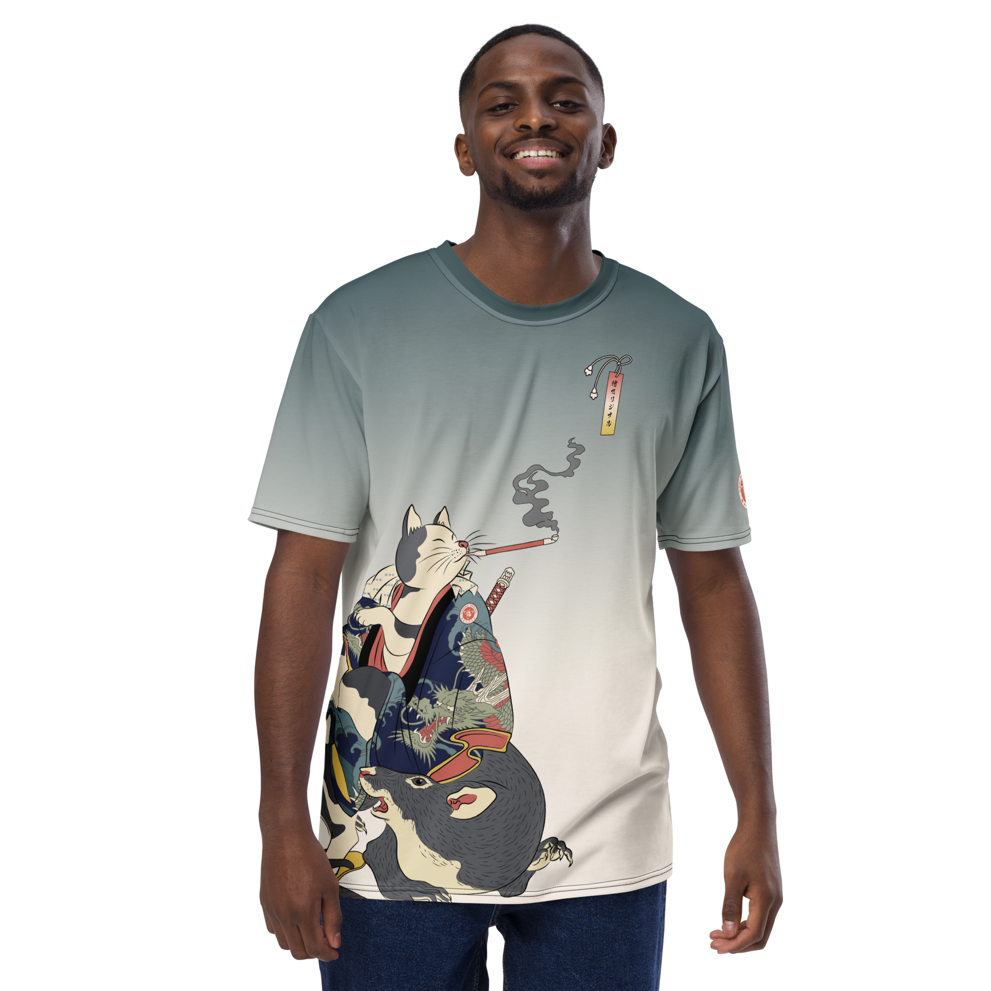 Cat and Mouse Funny Japanese Ukiyo-e All-over Print Men's T-shirt -