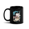 Samurai Cat Love Fish 2 Ukiyo-e Funny Black Glossy Mug