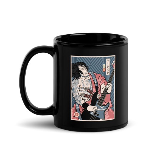 Samurai Bassist Player 5 Music Ukiyo-e Black Glossy Mug