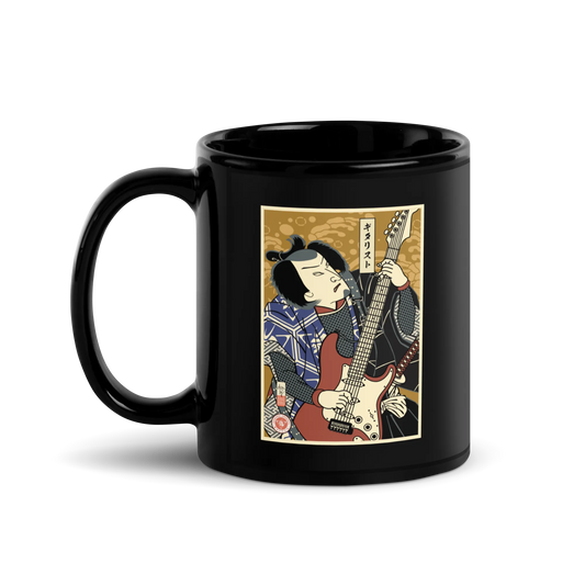 Samurai Electric Guitar Guitarist Music Ukiyo-e Black Glossy Mug