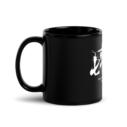 Fall Down Seven Times Stand Up Eight Kanji Calligraphy Black Glossy Mug