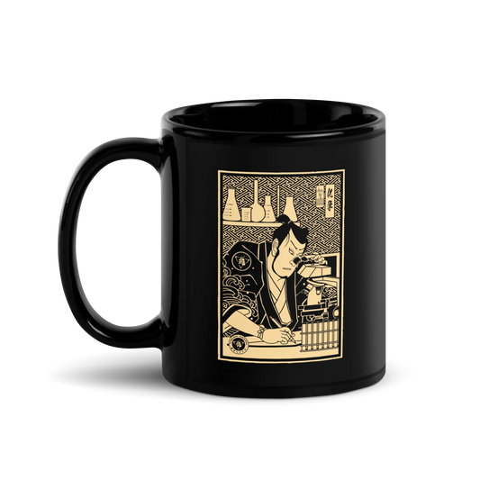 Samurai Chemistry Natural Science Ukiyo-e Black Glossy Mug