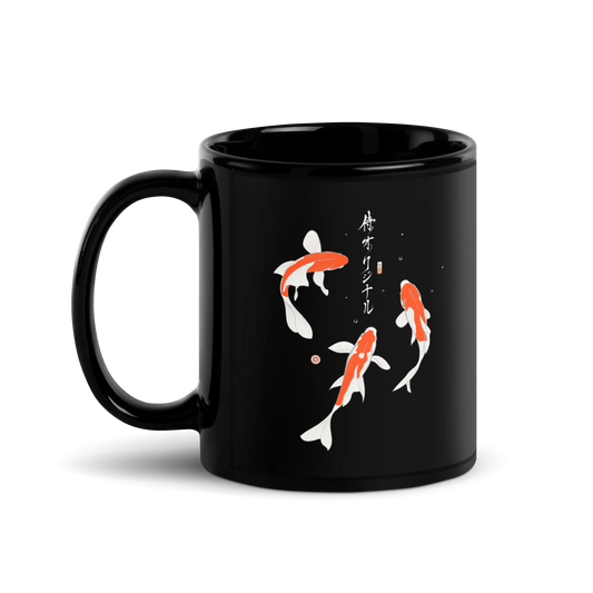 Koi Fish Japanese Ukiyo-e Black Glossy Mug 2