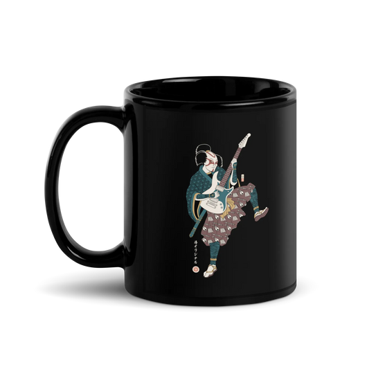 Samurai Guitar Player Music Ukiyo-e Black Glossy Mug