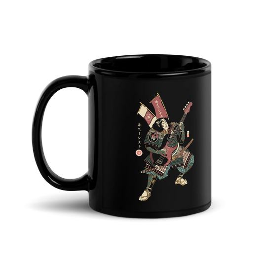 Samurai Bassist Player 7 Music Ukiyo-e Black Glossy Mug