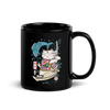 Samurai Cat Love Fish 2 Ukiyo-e Funny Black Glossy Mug