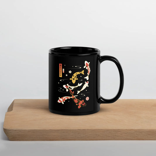 Koi Fish Japanese Ukiyo-e Black Glossy Mug