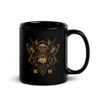 Samurai Monkey Mask Black Glossy Mug