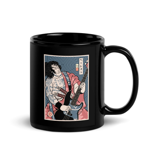 Samurai Bassist Player 5 Music Ukiyo-e Black Glossy Mug