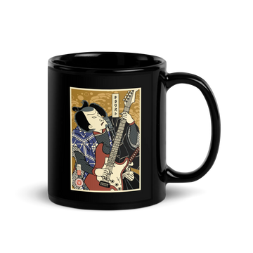 Samurai Electric Guitar Guitarist Music Ukiyo-e Black Glossy Mug