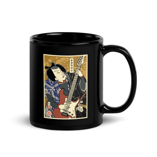 Samurai Electric Guitar Guitarist Music Ukiyo-e Black Glossy Mug