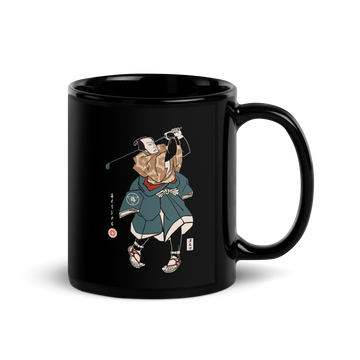 Samurai Golf Player Ukiyo-e Black Glossy Mug