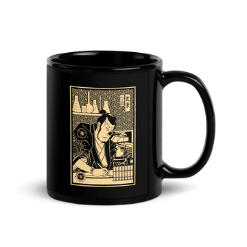 Samurai Chemistry Natural Science Ukiyo-e Black Glossy Mug