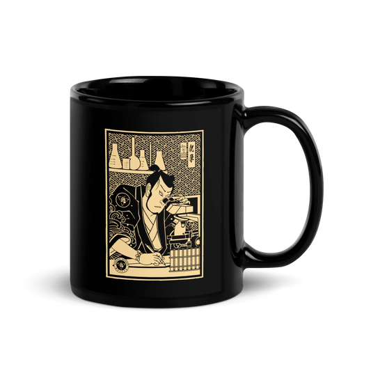 Samurai Chemistry Natural Science Ukiyo-e Black Glossy Mug