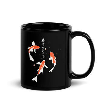 Koi Fish Japanese Ukiyo-e Black Glossy Mug 2