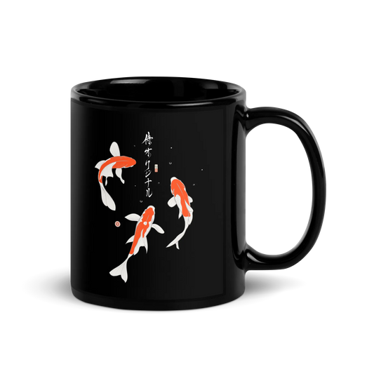 Koi Fish Japanese Ukiyo-e Black Glossy Mug 2