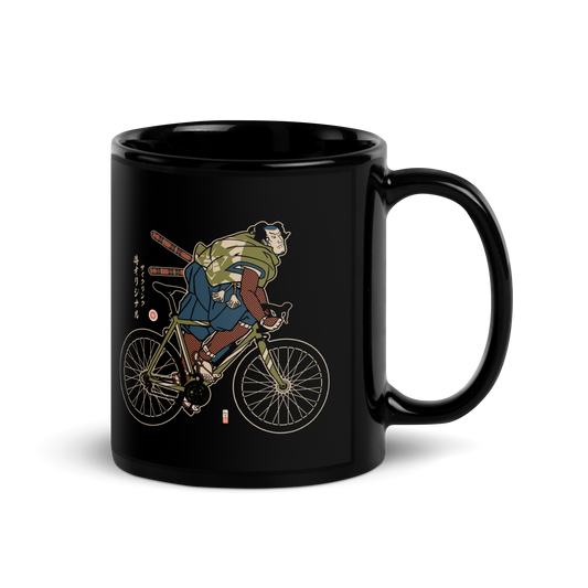 Samurai Bicycle Race Sport Ukiyo-eBlack Glossy Mug