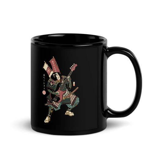 Samurai Bassist Player 7 Music Ukiyo-e Black Glossy Mug