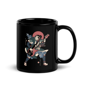 Samurai Bassist Player 4 Music Ukiyo-e Black Glossy Mug