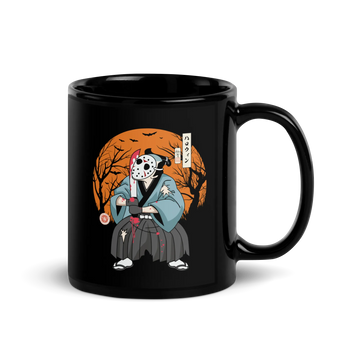 Halloween Samurai Disguise Jason Voorhees Black Glossy Mug