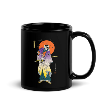 Halloween Samurai Skeleton Japanese Ukiyo-e Black Glossy Mug