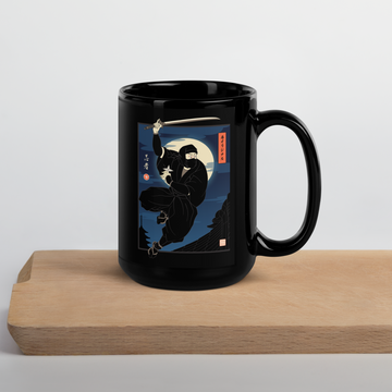 Ninja Japanese Ukiyo-e Black Glossy Mug