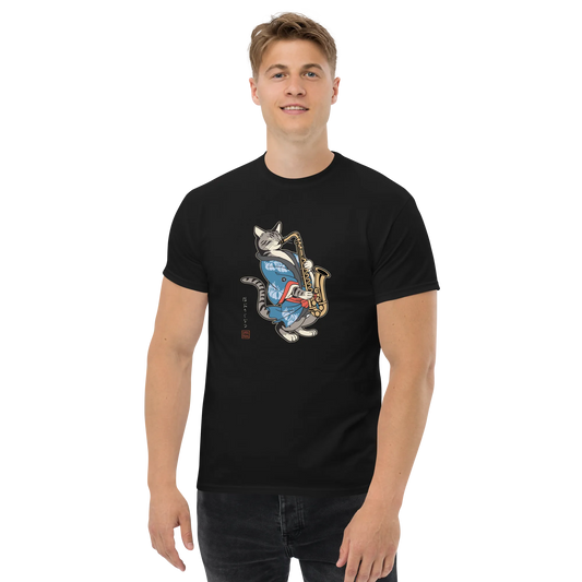 Cat Saxophone Funny Japanese Ukiyo-e Men's Classic Tee -