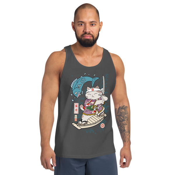 Samurai Cat Love Fish 2 Ukiyo-e Funny Men's Tank Top