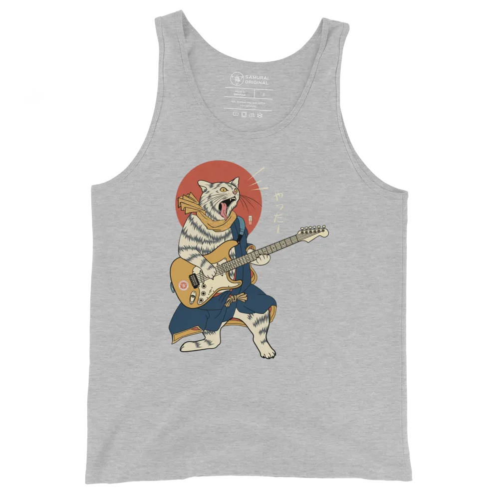 Cat Playing Guitar Funny Japanese Ukiyo-e Unisex Tank Top - Athletic Heather / S