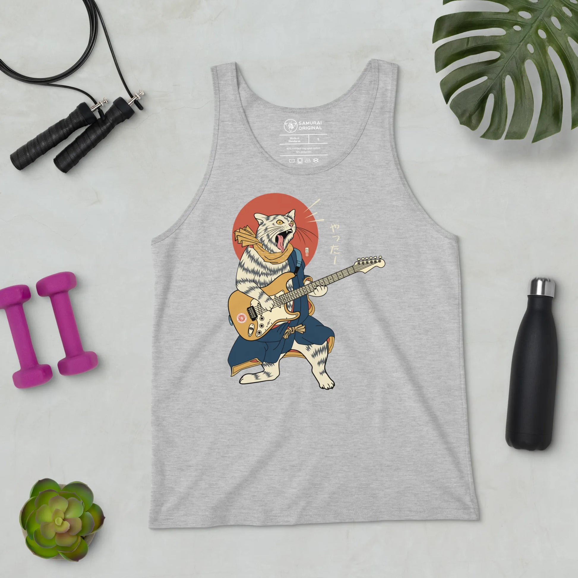 Cat Playing Guitar Funny Japanese Ukiyo-e Unisex Tank Top -