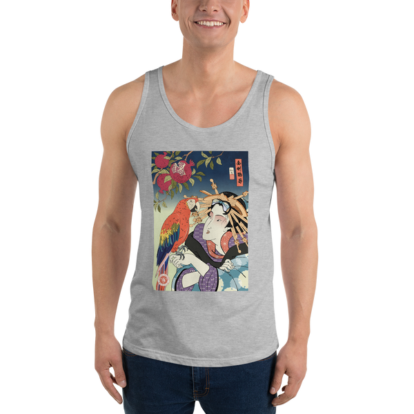 Geisha & Macaw Parrot Bird Japanese Men's Tank Top