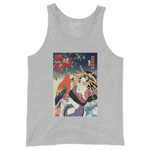 Geisha & Macaw Parrot Bird Japanese Men's Tank Top