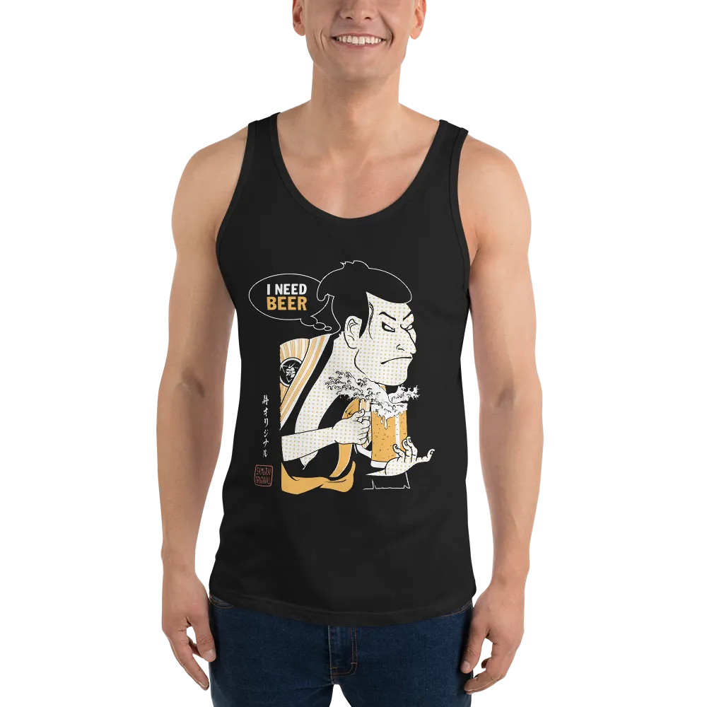 Samurai and Beer I Need Beer Japanese Ukiyo-e Men's Tank Top - Samurai Original