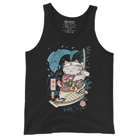 Samurai Cat Love Fish 2 Ukiyo-e Funny Men's Tank Top