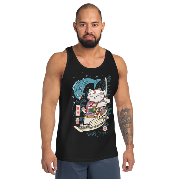 Samurai Cat Love Fish 2 Ukiyo-e Funny Men's Tank Top