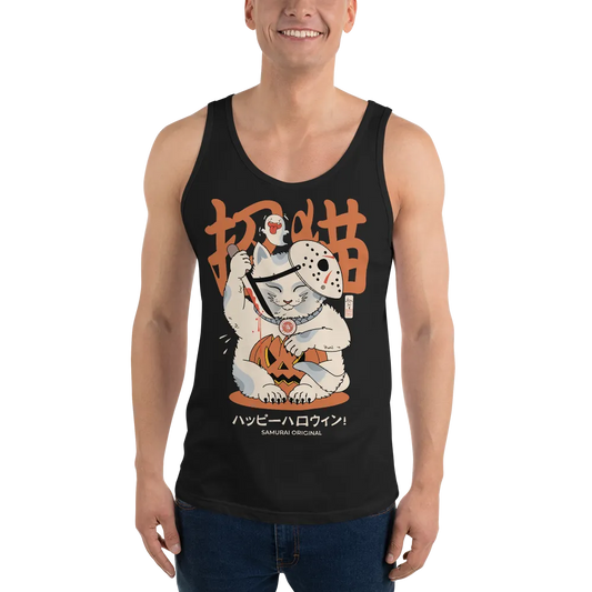 Halloween Cat Maneki Neko & Jason Voorhees Mask Men's Tank Top