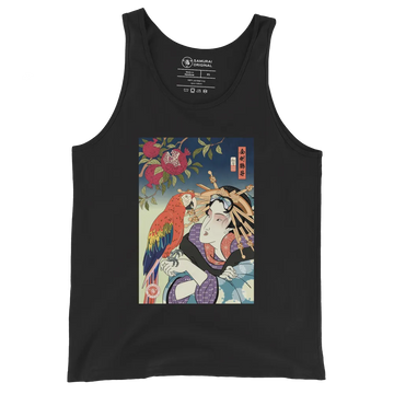 Geisha & Macaw Parrot Bird Japanese Men's Tank Top