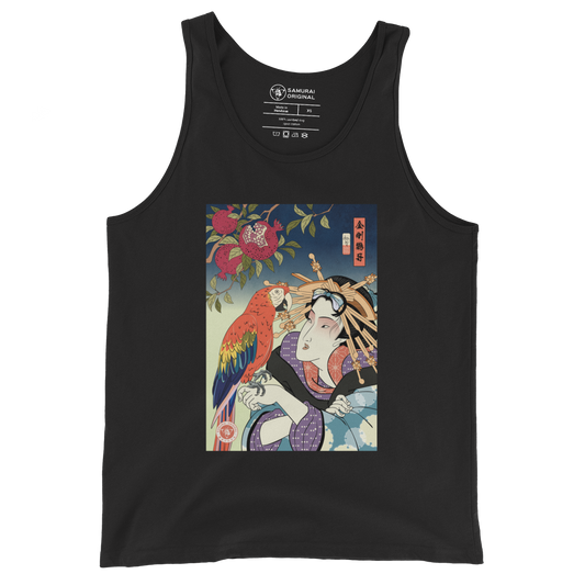 Geisha & Macaw Parrot Bird Japanese Men's Tank Top