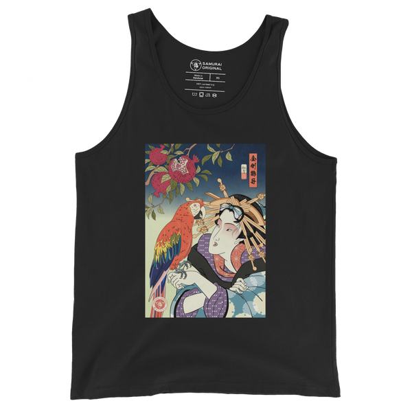 Geisha & Macaw Parrot Bird Japanese Men's Tank Top