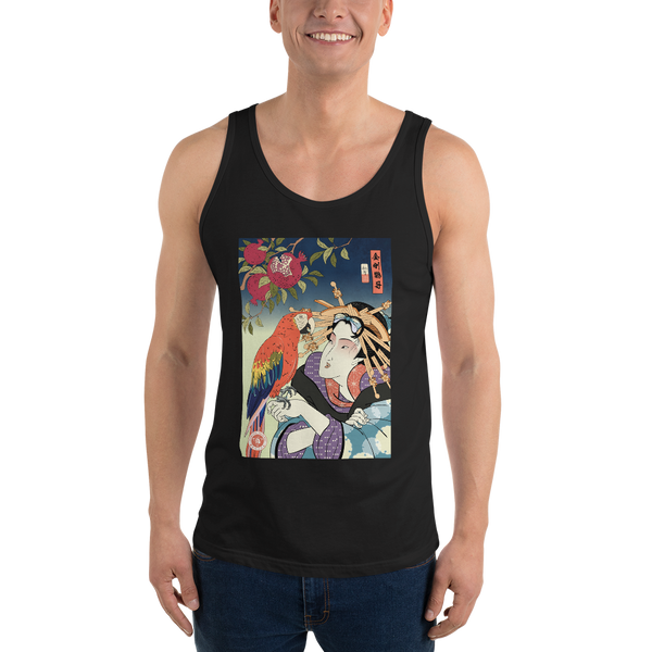 Geisha & Macaw Parrot Bird Japanese Men's Tank Top