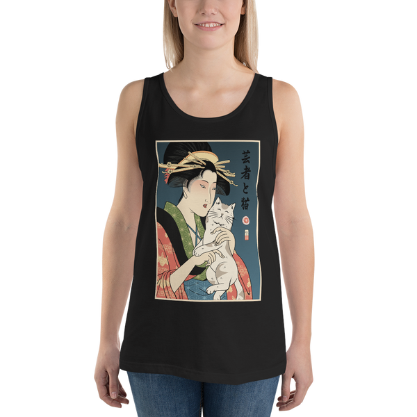 Geisha and Cat 1 Ukiyo-e Men's Tank Top