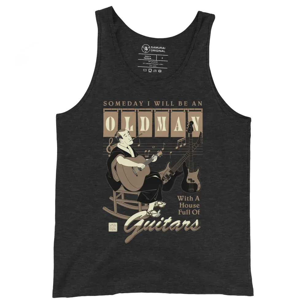 Samurai Guitar Quotes Japanese Ukiyo-e Men's Tank Top - Charcoal-Black Triblend / S