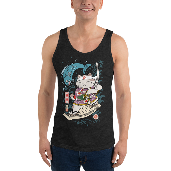 Samurai Cat Love Fish 2 Ukiyo-e Funny Men's Tank Top