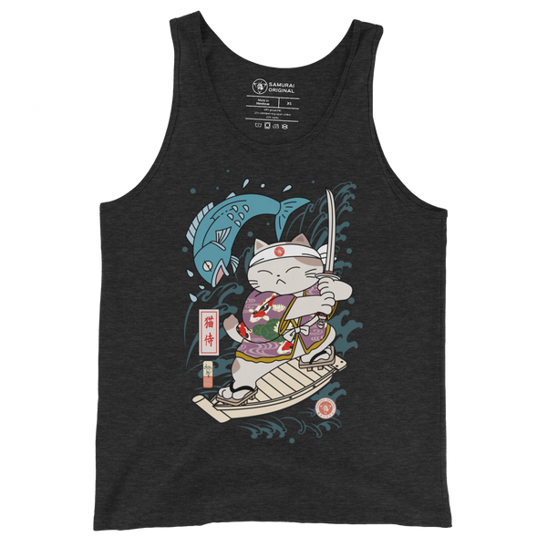 Samurai Cat Love Fish 2 Ukiyo-e Funny Men's Tank Top