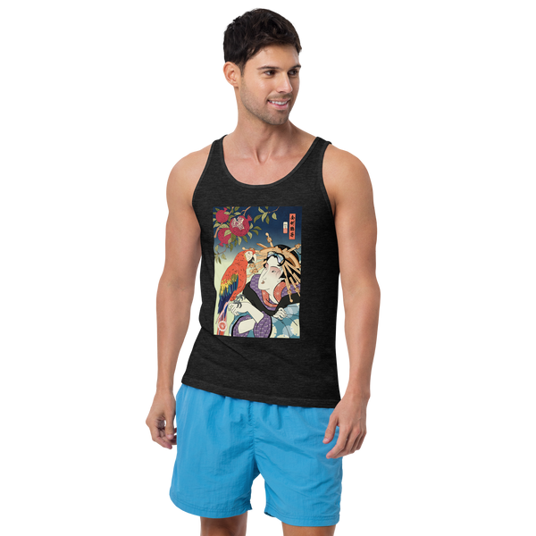 Geisha & Macaw Parrot Bird Japanese Men's Tank Top