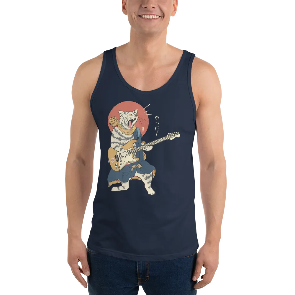 Cat Playing Guitar Funny Japanese Ukiyo-e Unisex Tank Top -