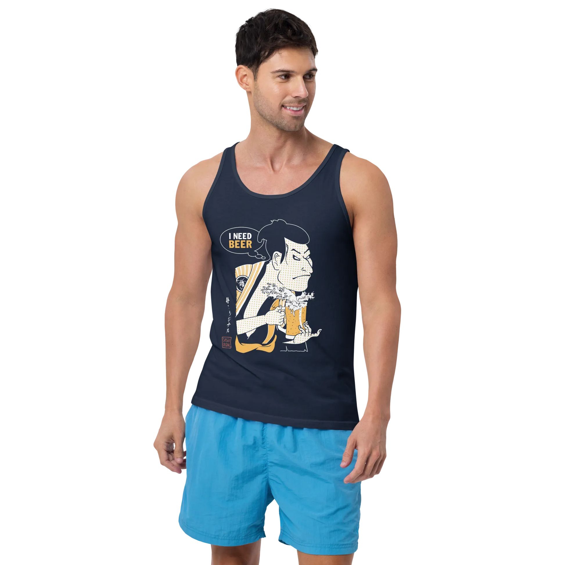 Samurai and Beer I Need Beer Japanese Ukiyo-e Men's Tank Top - Samurai Original