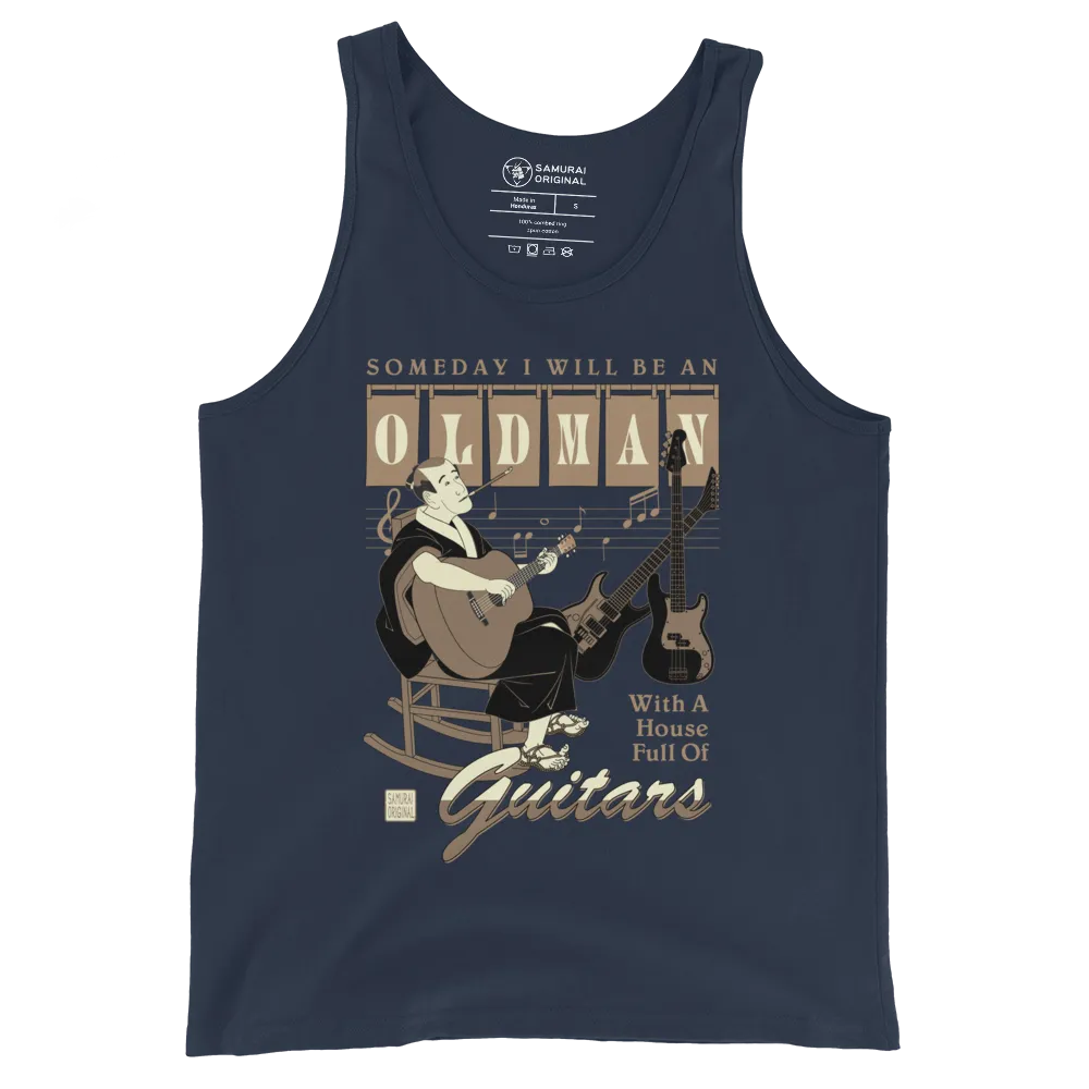 Samurai Guitar Quotes Japanese Ukiyo-e Men's Tank Top - Navy / S